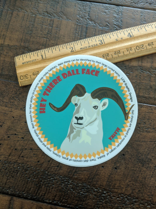 Dall Sheep Sticker - Educational Animal Vinyl Sticker - Hey There Dall Face