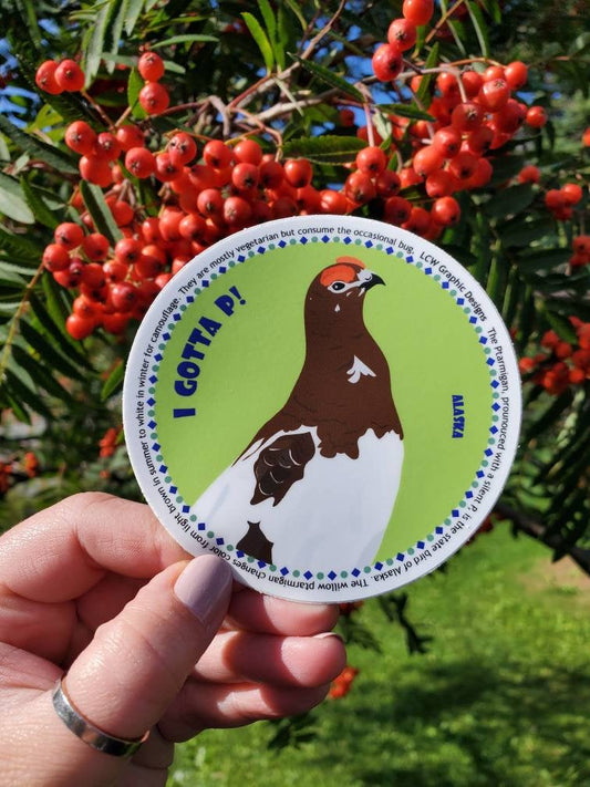 Graphic Bird Sticker - Ptarmigan - I Gotta P - Alaska State Bird - Educational Graphic Vinyl Art Sticker
